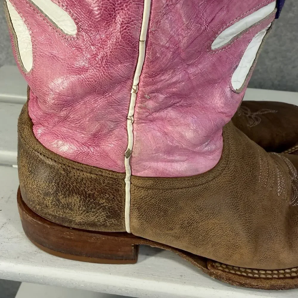 Anderson Bean Horse Power Western Boots Girls 3 Pink Floral Square Toe
